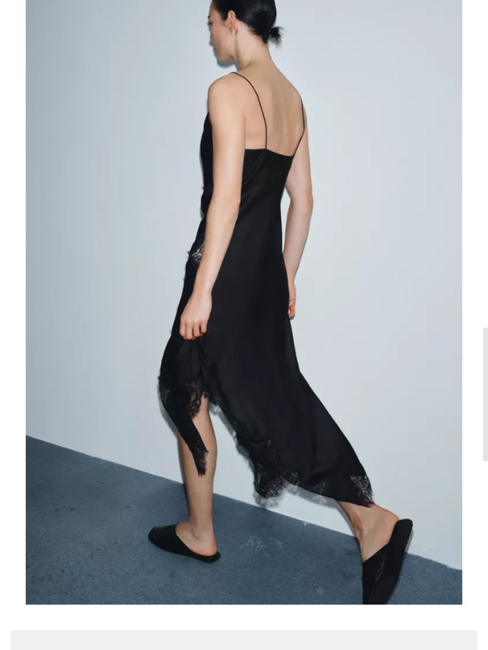 Zara Black Lace-Trim Midi Slip Dress - Picture 4 of 6